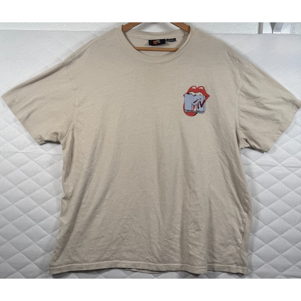 MTV‎ Rolling Stones Graphic Tee 2XL Beige Music Television Band Shirt